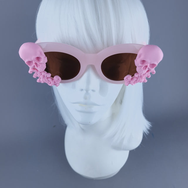 "Velika" Pastel Pink Filigree & Skull Sunglasses