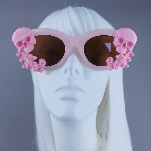 "Velika" Pastel Pink Filigree & Skull Sunglasses