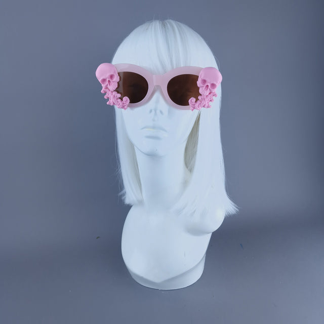 "Velika" Pastel Pink Filigree & Skull Sunglasses