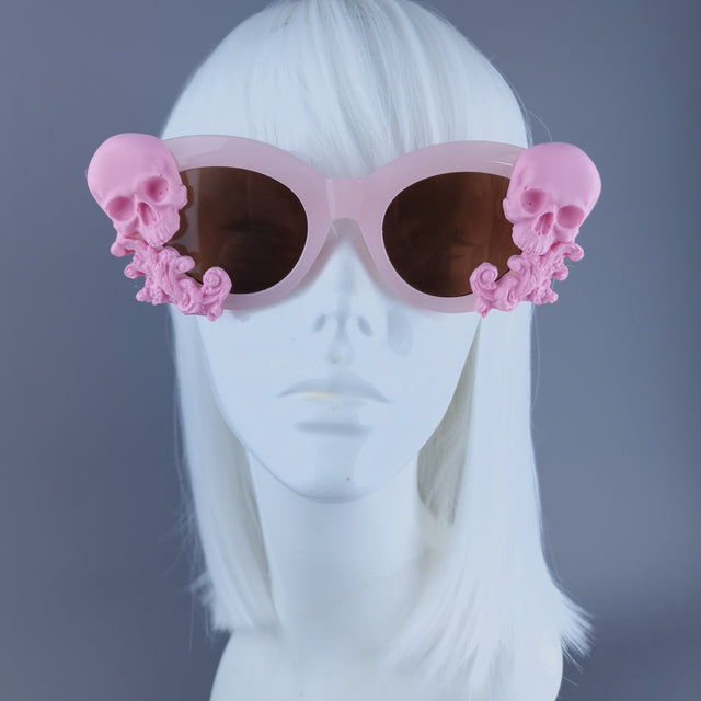 "Velika" Pastel Pink Filigree & Skull Sunglasses