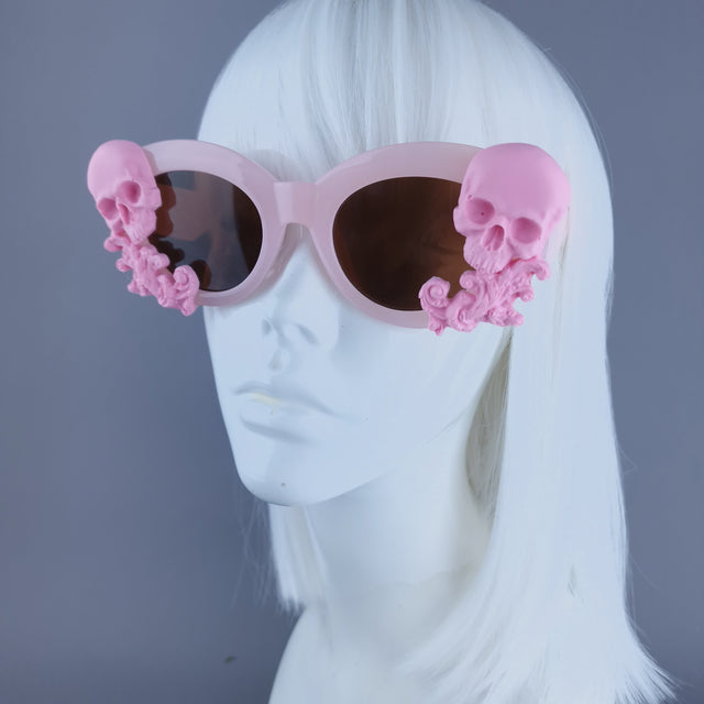"Velika" Pastel Pink Filigree & Skull Sunglasses