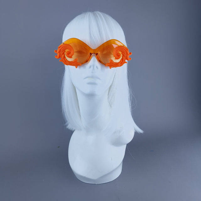 "Rue" Cat Eye Filigree Sunglasses - Orange with Orange Lenses