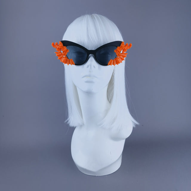 "Minerva" Cat Eye Orange Filigree& Bat Sunglasses