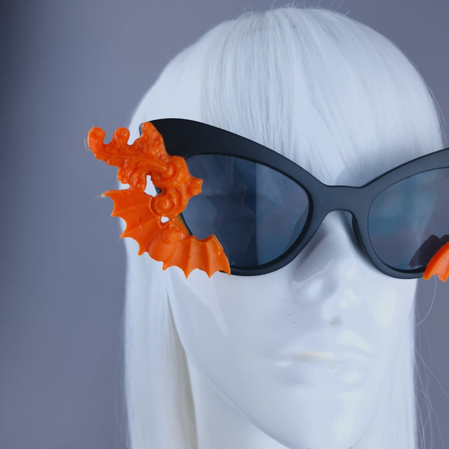 "Minerva" Cat Eye Orange Filigree& Bat Sunglasses