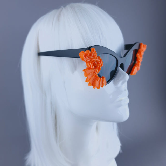 "Minerva" Cat Eye Orange Filigree& Bat Sunglasses