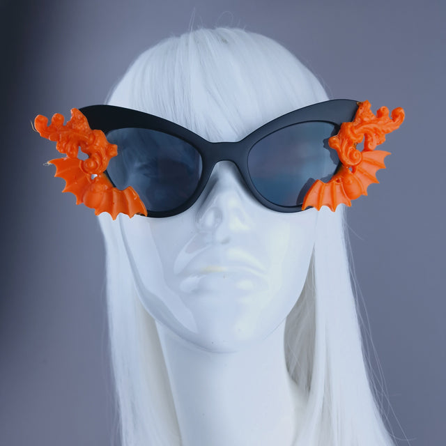 "Minerva" Cat Eye Orange Filigree& Bat Sunglasses