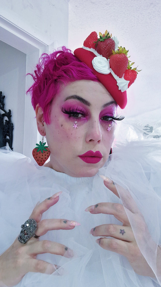 "Fragaria'" Strawberries & Cream Food Fascinator Hat