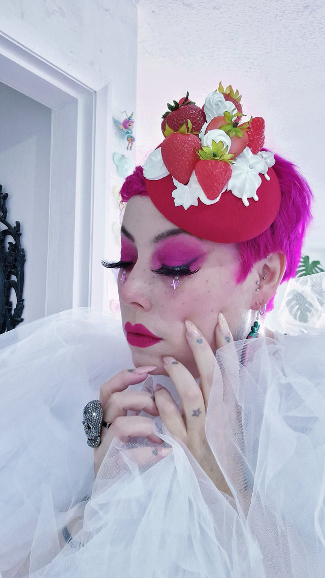 "Fragaria'" Strawberries & Cream Food Fascinator Hat