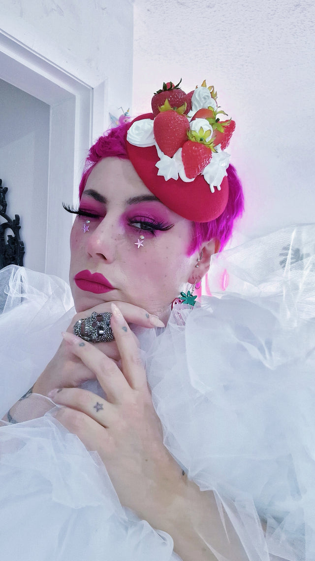 "Fragaria'" Strawberries & Cream Food Fascinator Hat