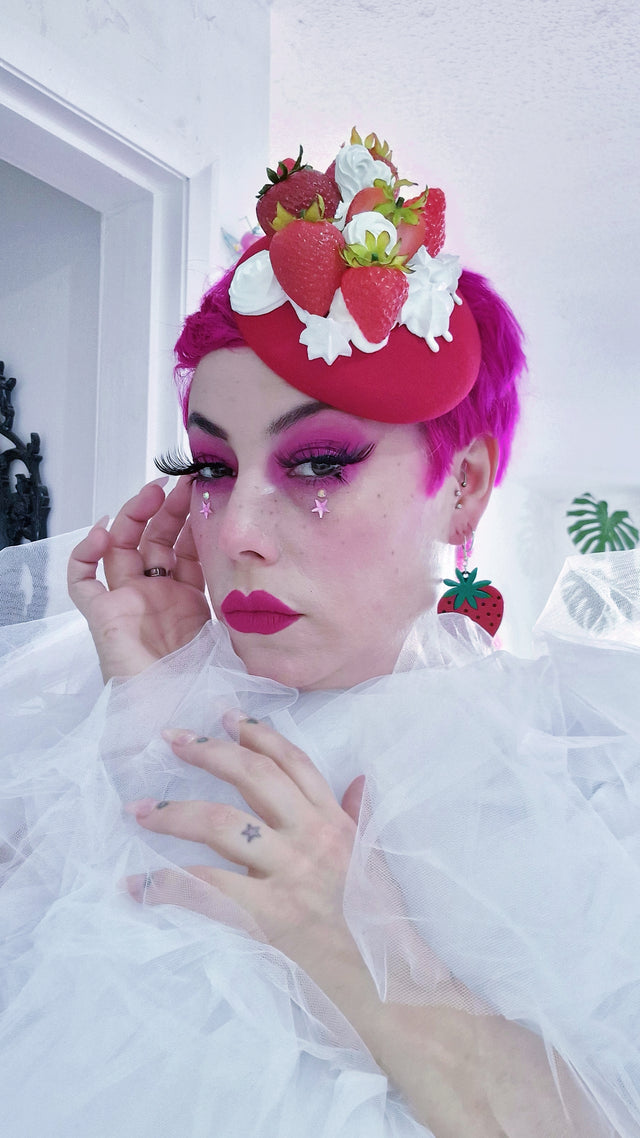 "Fragaria'" Strawberries & Cream Food Fascinator Hat