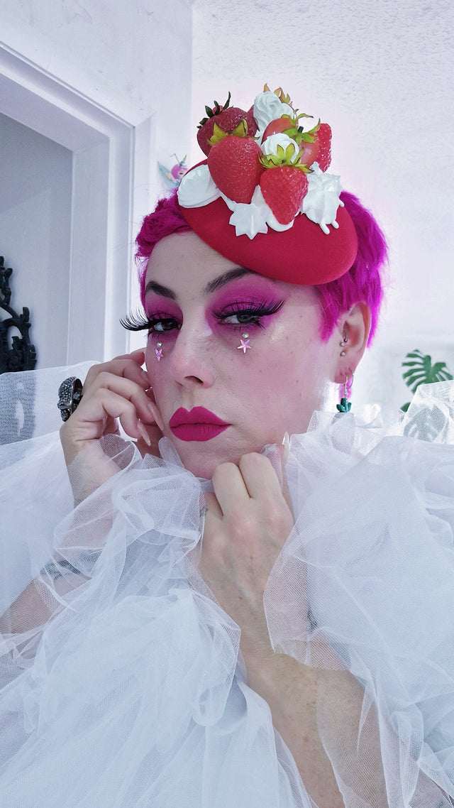 "Fragaria'" Strawberries & Cream Food Fascinator Hat