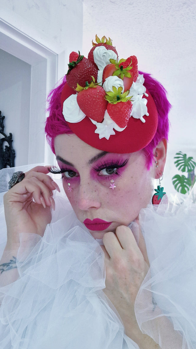 "Fragaria'" Strawberries & Cream Food Fascinator Hat