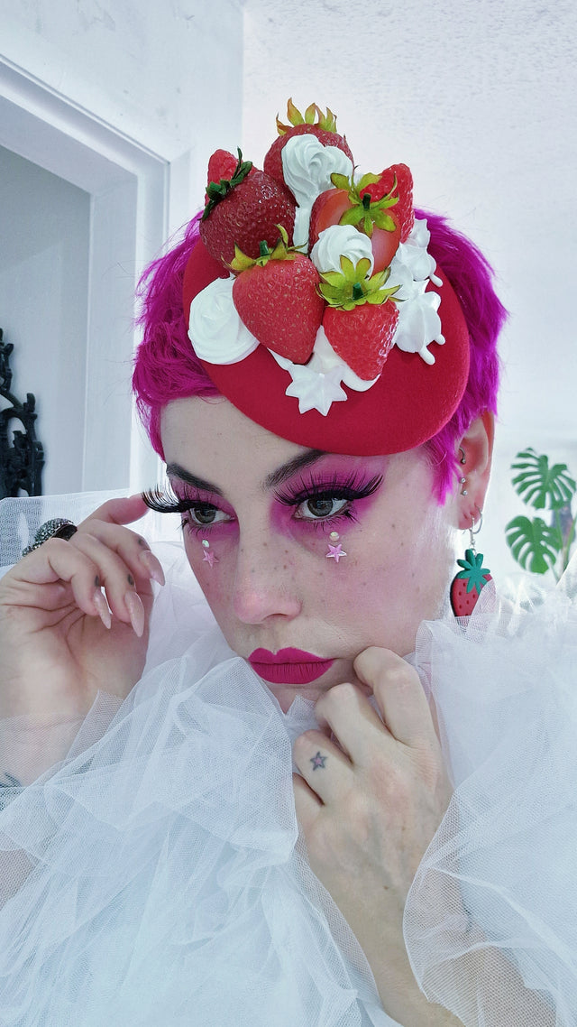 "Fragaria'" Strawberries & Cream Food Fascinator Hat