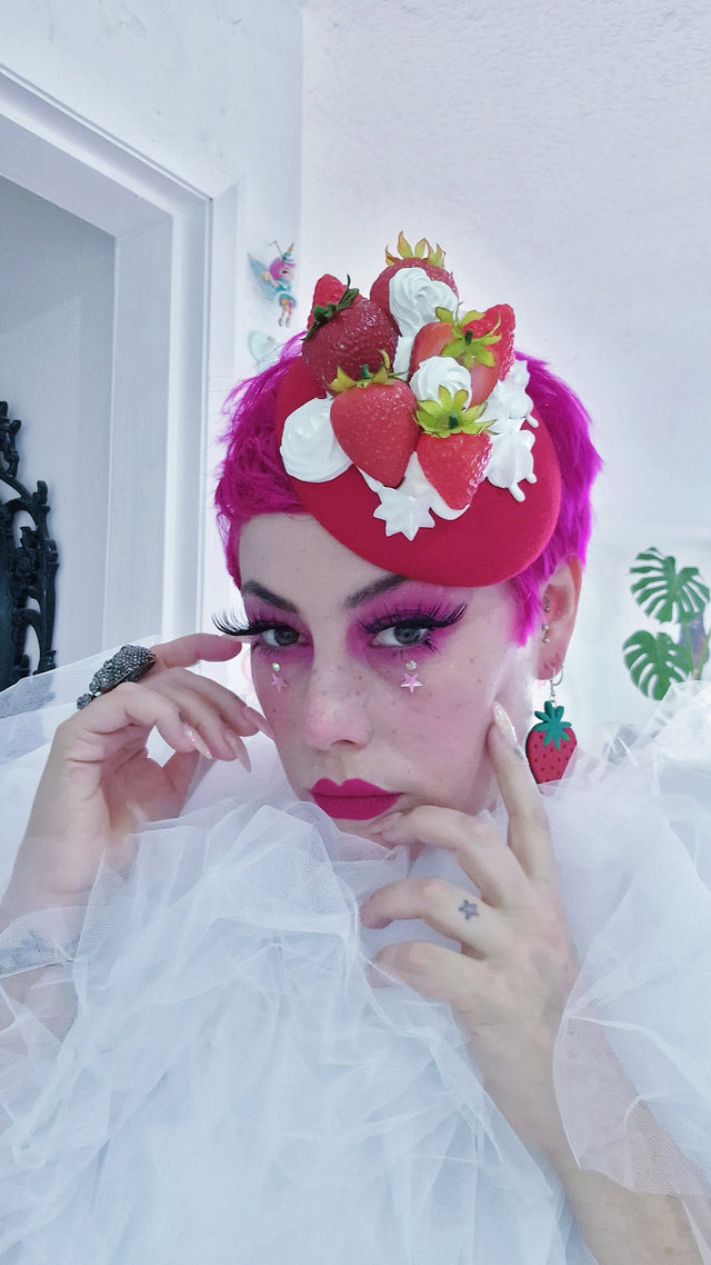 "Fragaria'" Strawberries & Cream Food Fascinator Hat