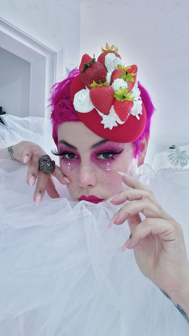 "Fragaria'" Strawberries & Cream Food Fascinator Hat