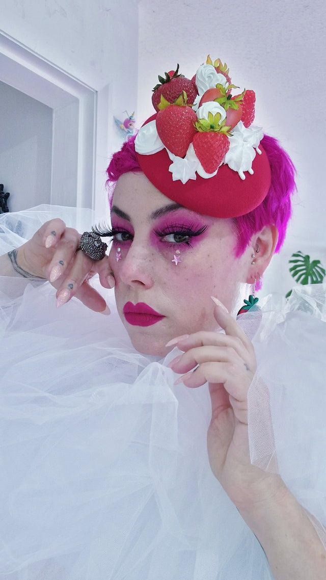 "Fragaria'" Strawberries & Cream Food Fascinator Hat