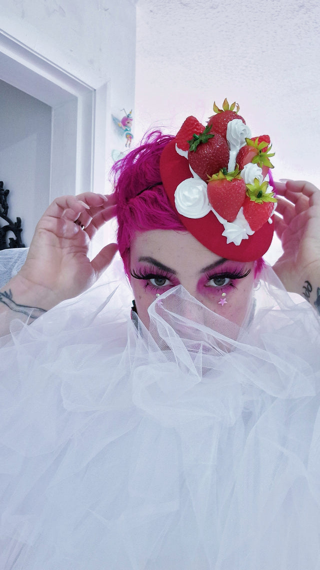 "Fragaria'" Strawberries & Cream Food Fascinator Hat