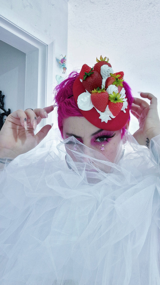 "Fragaria'" Strawberries & Cream Food Fascinator Hat