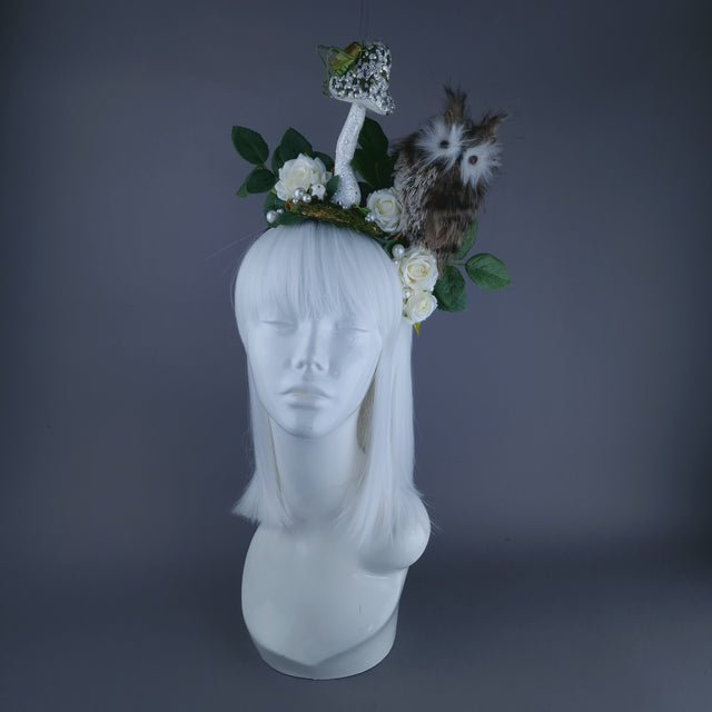"Tawny" Autumn Owl, Rose, Pearl & Mushroom Headdress