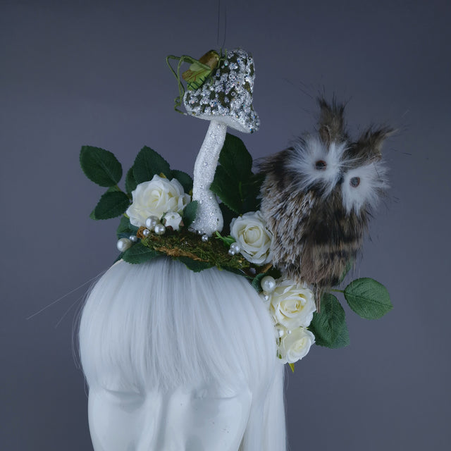 "Tawny" Autumn Owl, Rose, Pearl & Mushroom Headdress