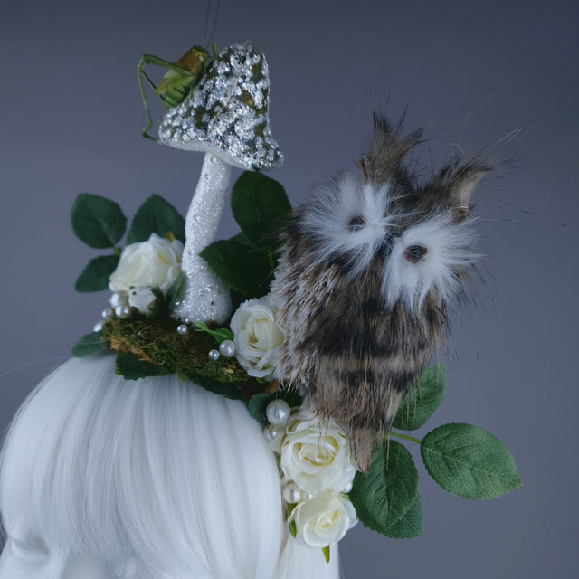 "Tawny" Autumn Owl, Rose, Pearl & Mushroom Headdress