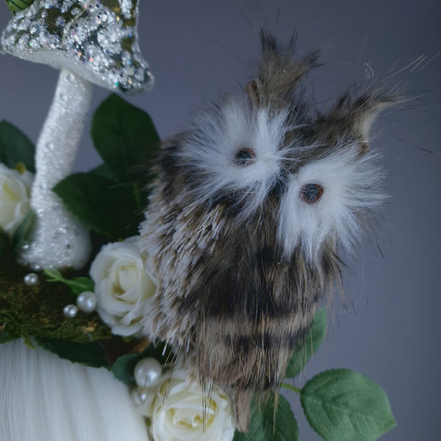 "Tawny" Autumn Owl, Rose, Pearl & Mushroom Headdress