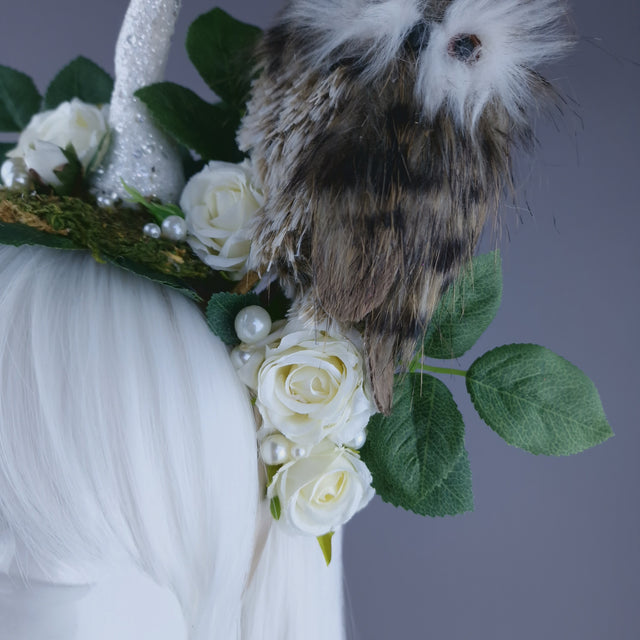 "Tawny" Autumn Owl, Rose, Pearl & Mushroom Headdress