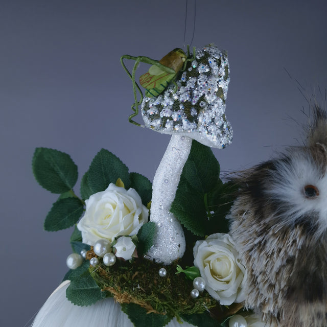 "Tawny" Autumn Owl, Rose, Pearl & Mushroom Headdress