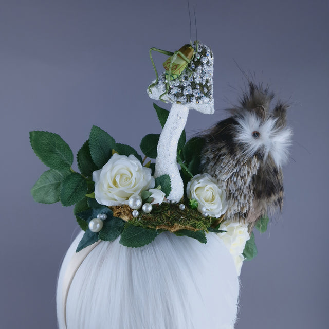"Tawny" Autumn Owl, Rose, Pearl & Mushroom Headdress