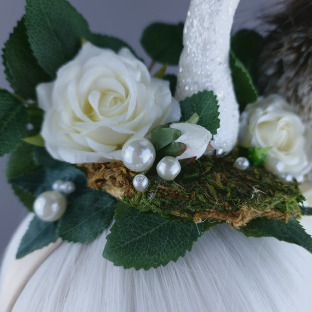 "Tawny" Autumn Owl, Rose, Pearl & Mushroom Headdress