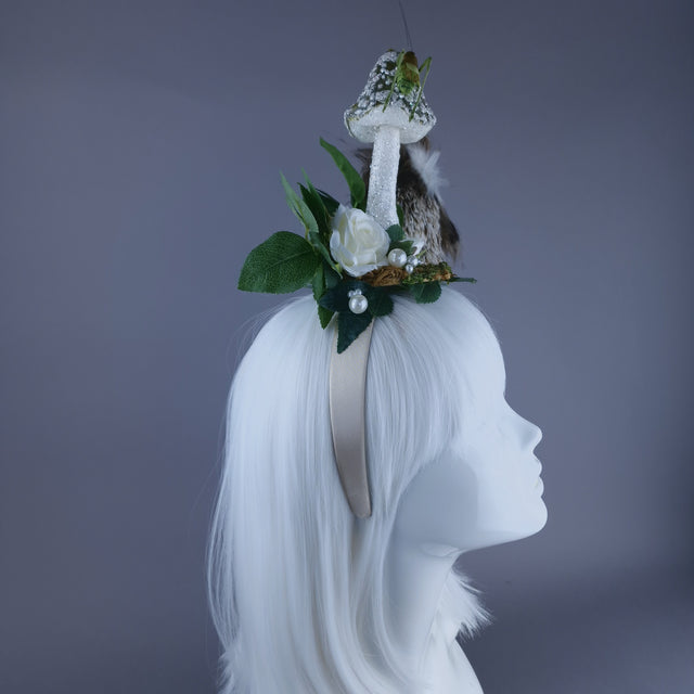 "Tawny" Autumn Owl, Rose, Pearl & Mushroom Headdress