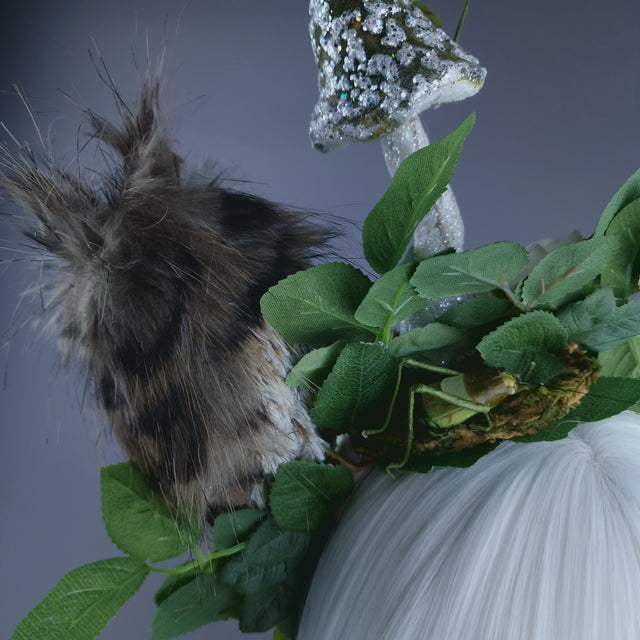 "Tawny" Autumn Owl, Rose, Pearl & Mushroom Headdress
