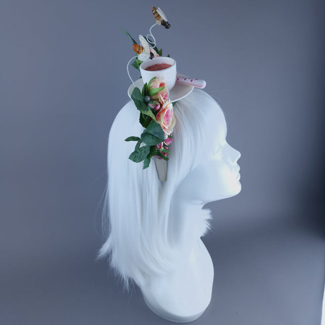 "Q-tea" Teacup, Bees, Pearls & Pink Rose Headdress