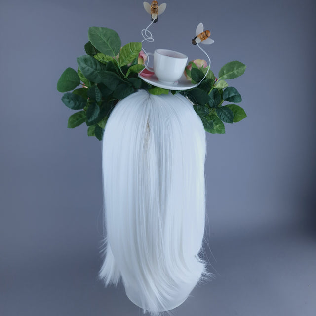 "Q-tea" Teacup, Bees, Pearls & Pink Rose Headdress