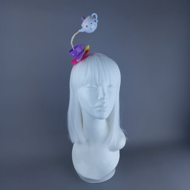 "Spill The Tea" White Teapot & Cup Headpiece