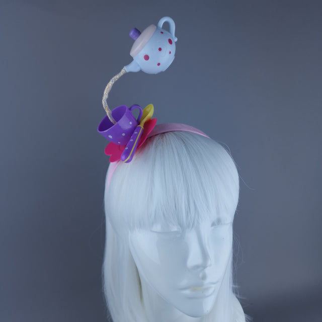 "Spill The Tea" White Teapot & Cup Headpiece