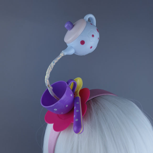 "Spill The Tea" White Teapot & Cup Headpiece