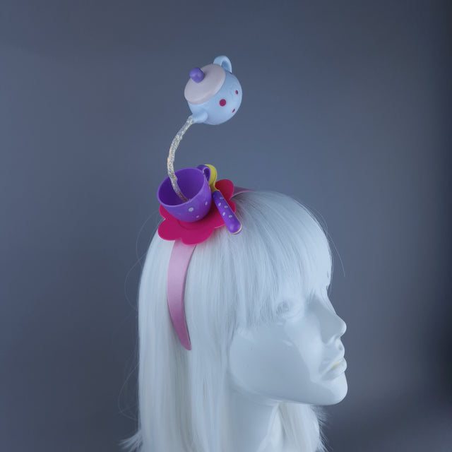 "Spill The Tea" White Teapot & Cup Headpiece