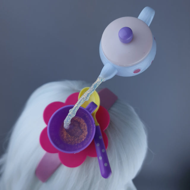 "Spill The Tea" White Teapot & Cup Headpiece