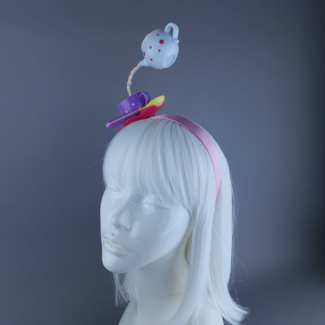 "Spill The Tea" White Teapot & Cup Headpiece