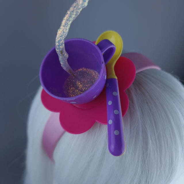 "Spill The Tea" White Teapot & Cup Headpiece