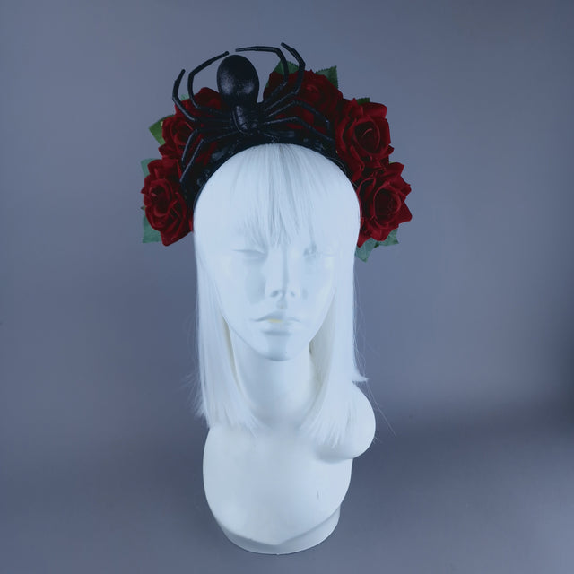 "Lolth" Black Glitter Spider, Filigree & Rose Headdress