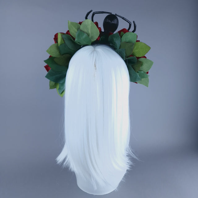 "Lolth" Black Glitter Spider, Filigree & Rose Headdress