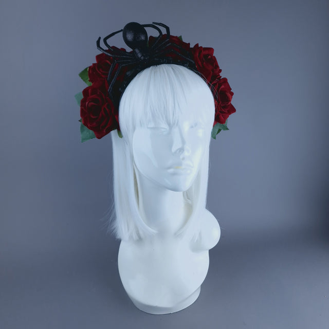 "Lolth" Black Glitter Spider, Filigree & Rose Headdress