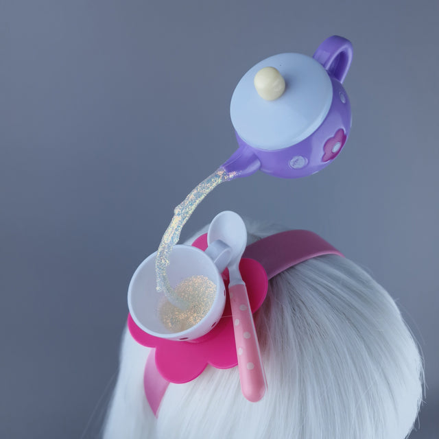 "Spill The Tea" Purple Teapot & Cup Headpiece