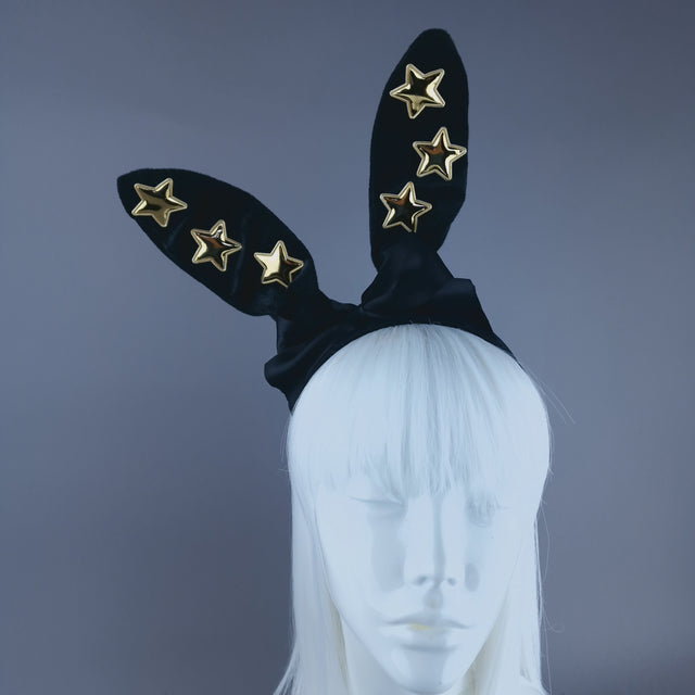 "Izar" Black Bunny Rabbit Ear with Gold Stars Headpiece