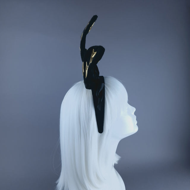 "Izar" Black Bunny Rabbit Ear with Gold Stars Headpiece