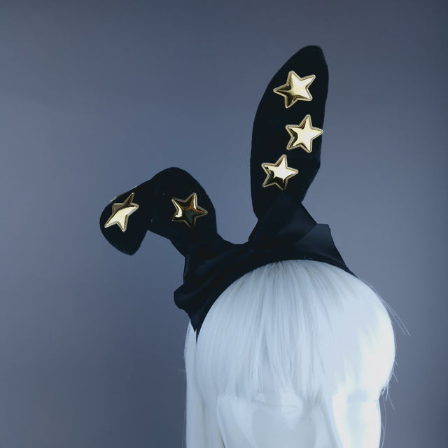 "Izar" Black Bunny Rabbit Ear with Gold Stars Headpiece