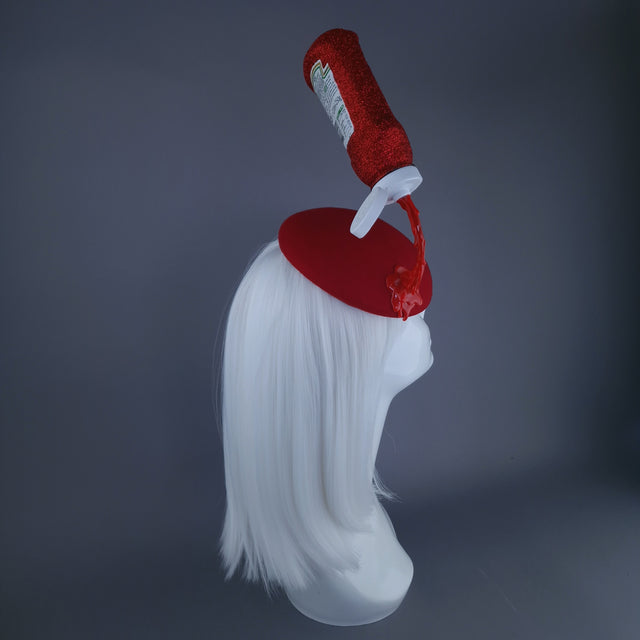 "Squeeze Me" Red Surreal Tomato Sauce Food Fascinator Hat