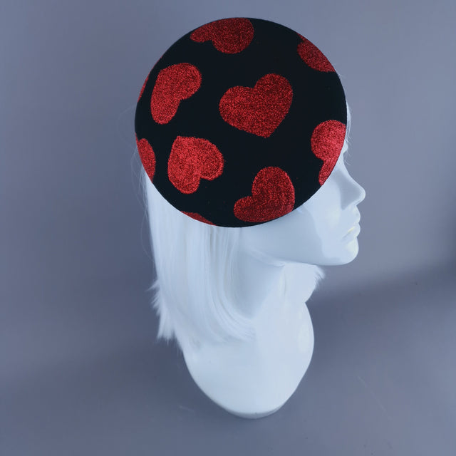"Sweet Heart" Red Glitter Hearts on Black Fascinator Hat Headdress
